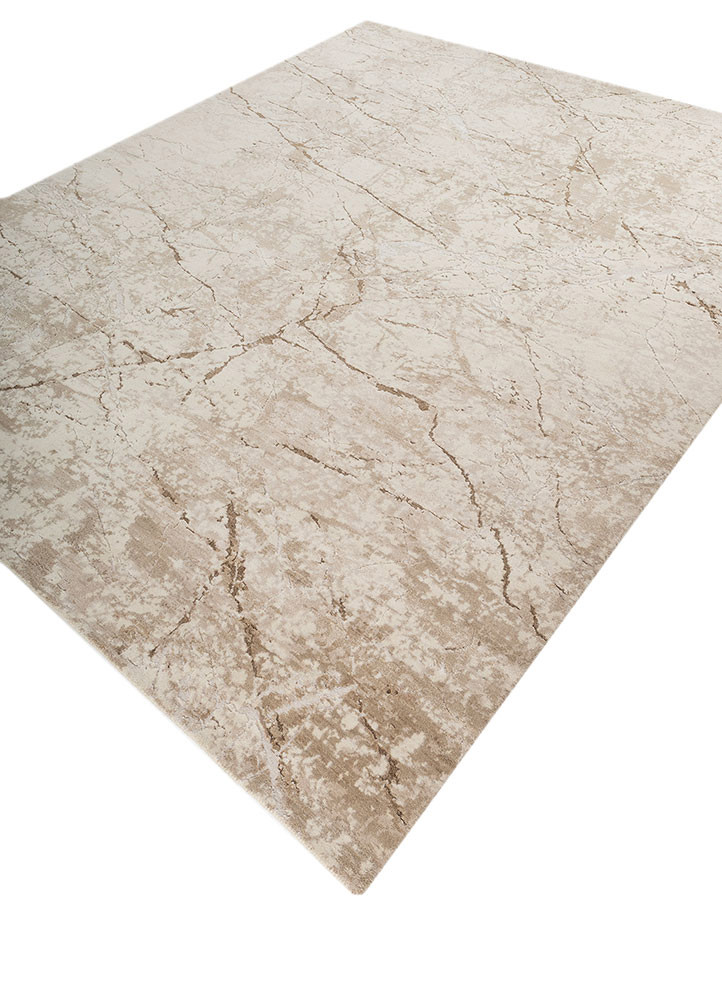urban pause by kavi ivory wool and bamboo silk hand knotted Rug - FoldShot