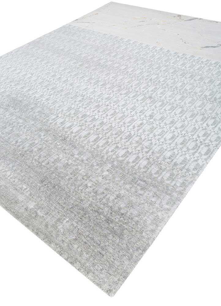 aakar by kavi grey and black wool and bamboo silk hand knotted Rug - FoldShot