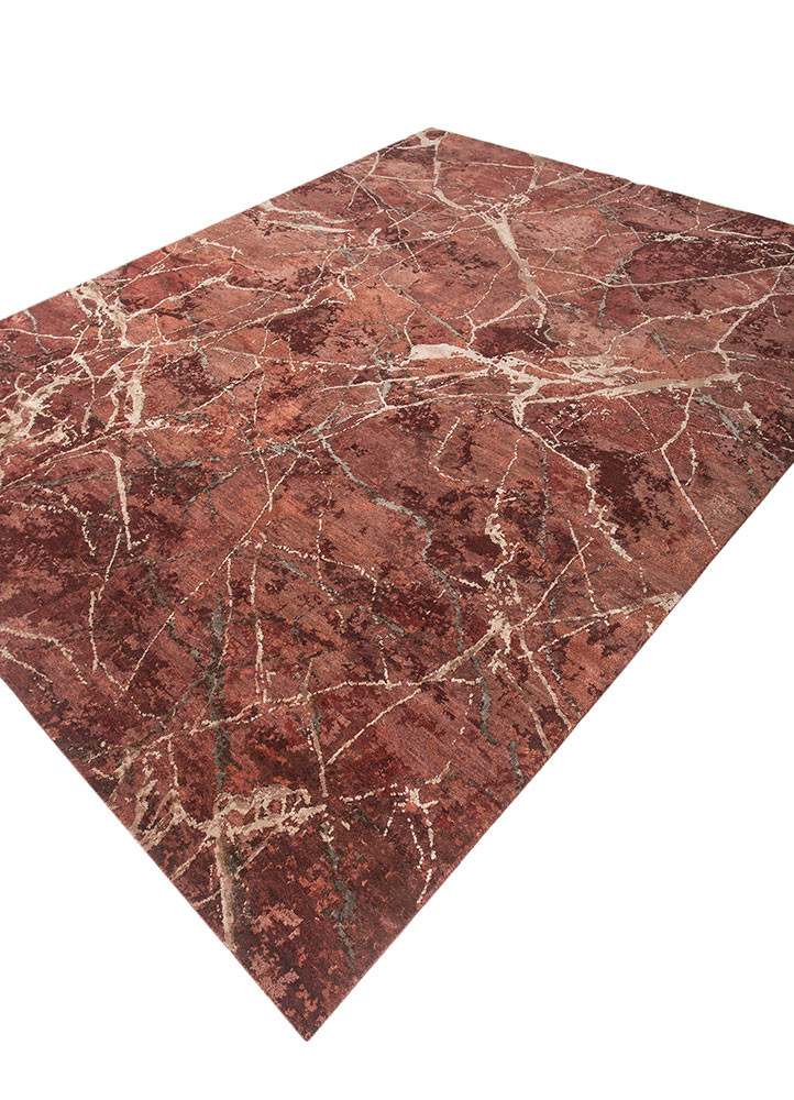 urban pause by kavi red and orange wool and bamboo silk hand knotted Rug - FoldShot urban pause by kavi red and orange wool and bamboo silk hand knotted Rug - FoldShot