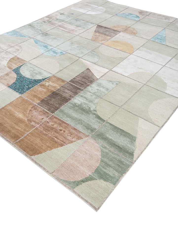 aakar by kavi green wool and bamboo silk hand knotted Rug - FoldShot