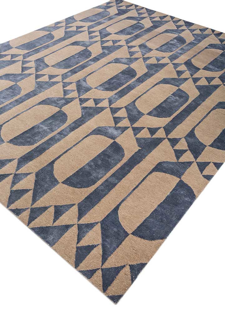 aakar by kavi beige and brown wool and bamboo silk hand knotted Rug - FoldShot