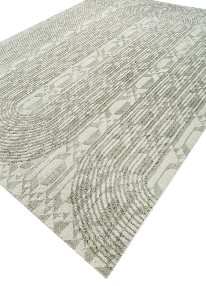 aakar by kavi green wool and bamboo silk hand knotted Rug - FoldShot