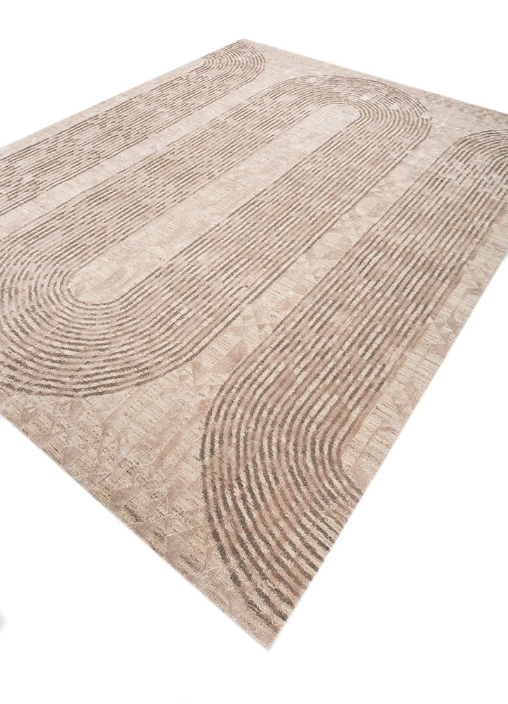 aakar by kavi beige and brown wool and bamboo silk hand knotted Rug - FoldShot