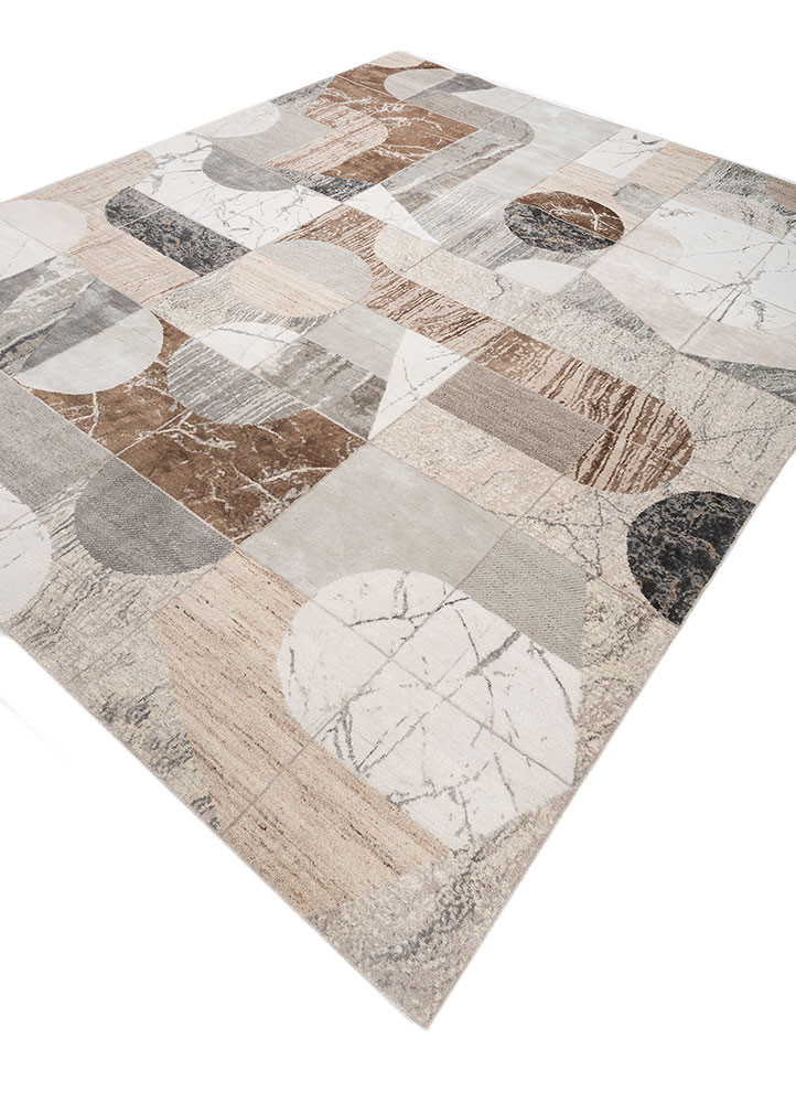 aakar by kavi ivory wool and bamboo silk hand knotted Rug - FoldShot