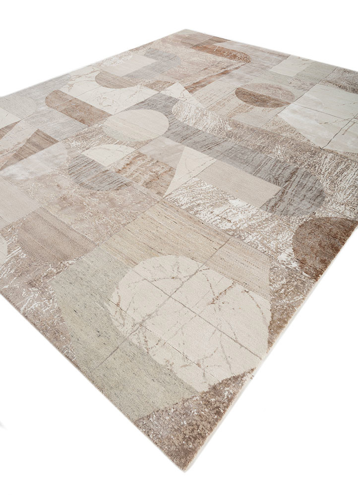 aakar by kavi ivory wool and bamboo silk hand knotted Rug - FoldShot
