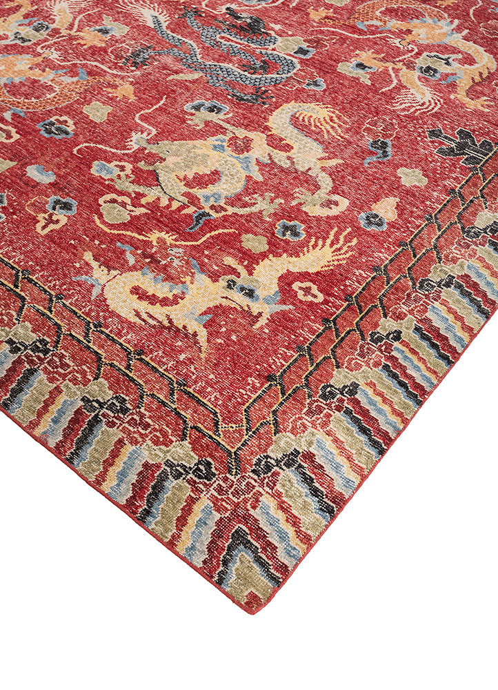 erbe red and orange wool hand knotted Rug - FoldShot erbe red and orange wool hand knotted Rug - FoldShot