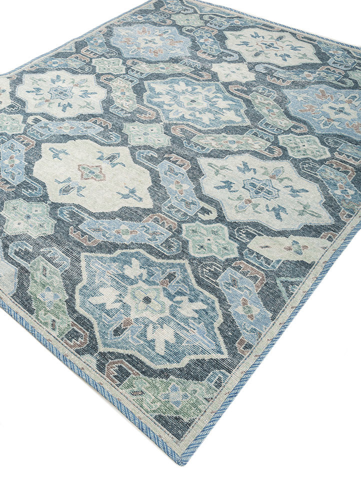 erbe blue wool hand knotted Rug - FoldShot erbe blue wool hand knotted Rug - FoldShot