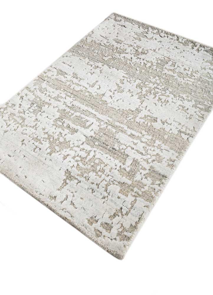 saga beige and brown wool and viscose hand loom Rug - FoldShot