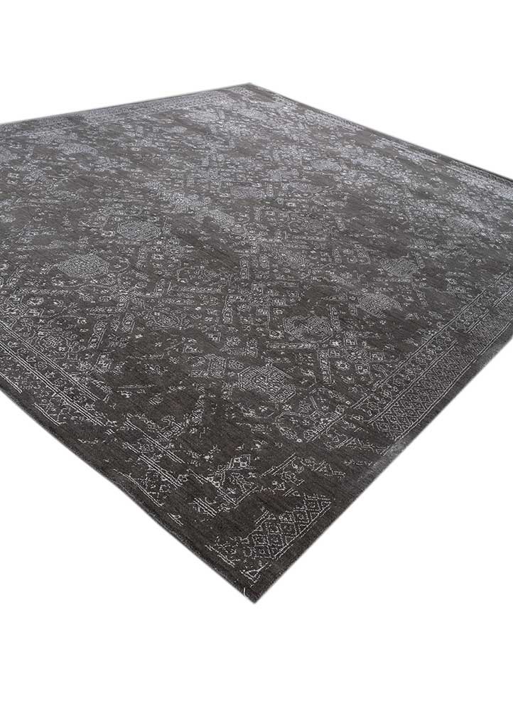 konstrukt grey and black wool and bamboo silk hand loom Rug - FoldShot