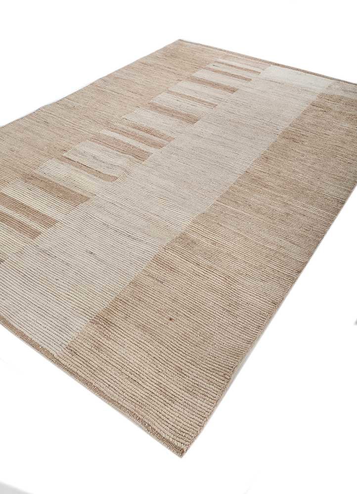 saga beige and brown wool hand loom Rug - FoldShot