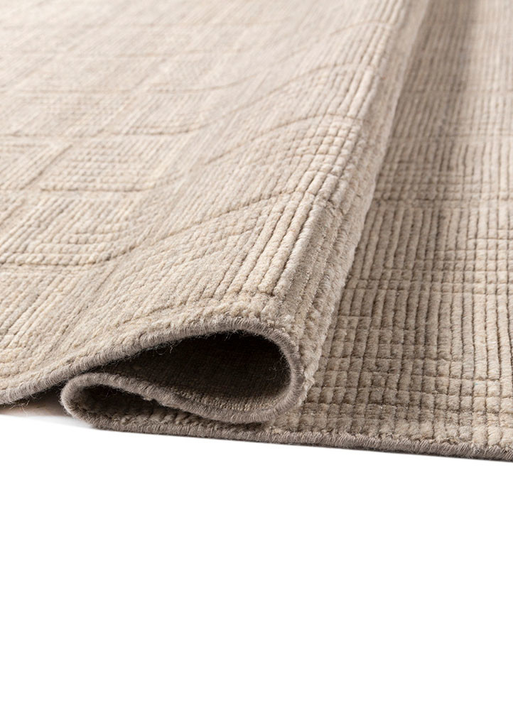 saga beige and brown wool hand loom Rug - FoldShot