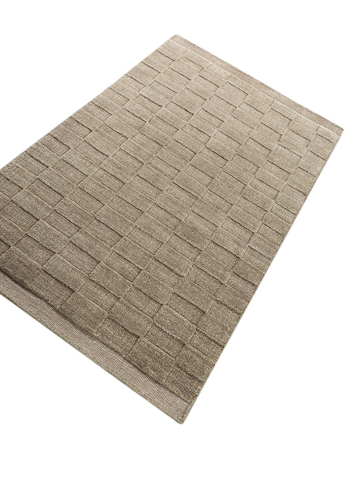 aprezo beige and brown wool hand loom Rug - FoldShot