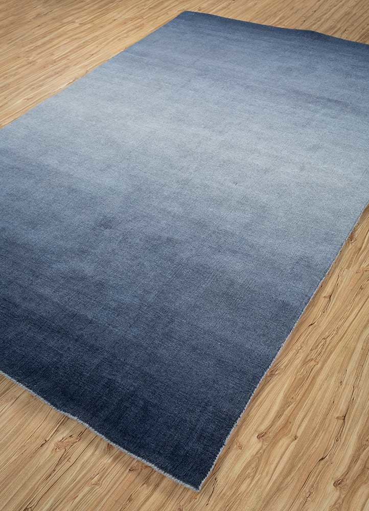 jean blue wool hand loom Rug - FoldShot