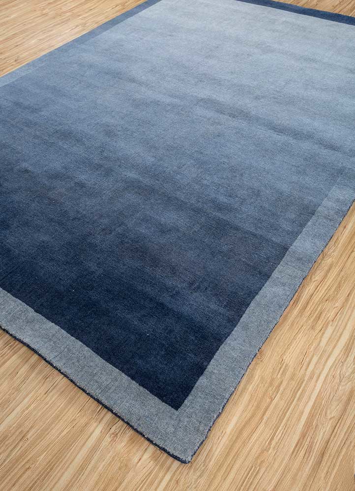 jean blue wool hand loom Rug - FoldShot