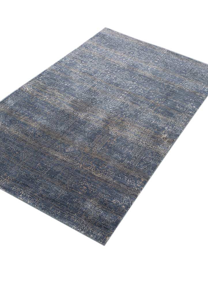 bespoke sile blue wool and viscose hand loom Rug - FoldShot