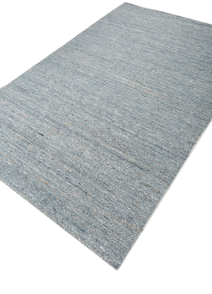 saga blue wool and viscose hand loom Rug - FoldShot
