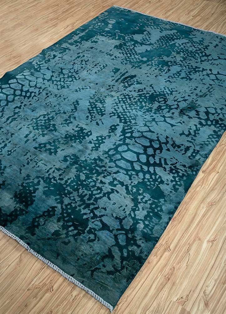 pansy blue wool and bamboo silk hand knotted Rug - FoldShot