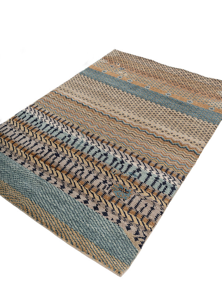 savana beige and brown wool hand knotted Rug - FoldShot