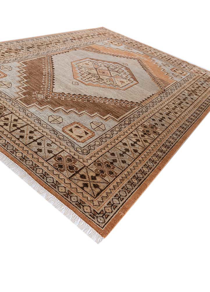 savana red and orange wool hand knotted Rug - FoldShot