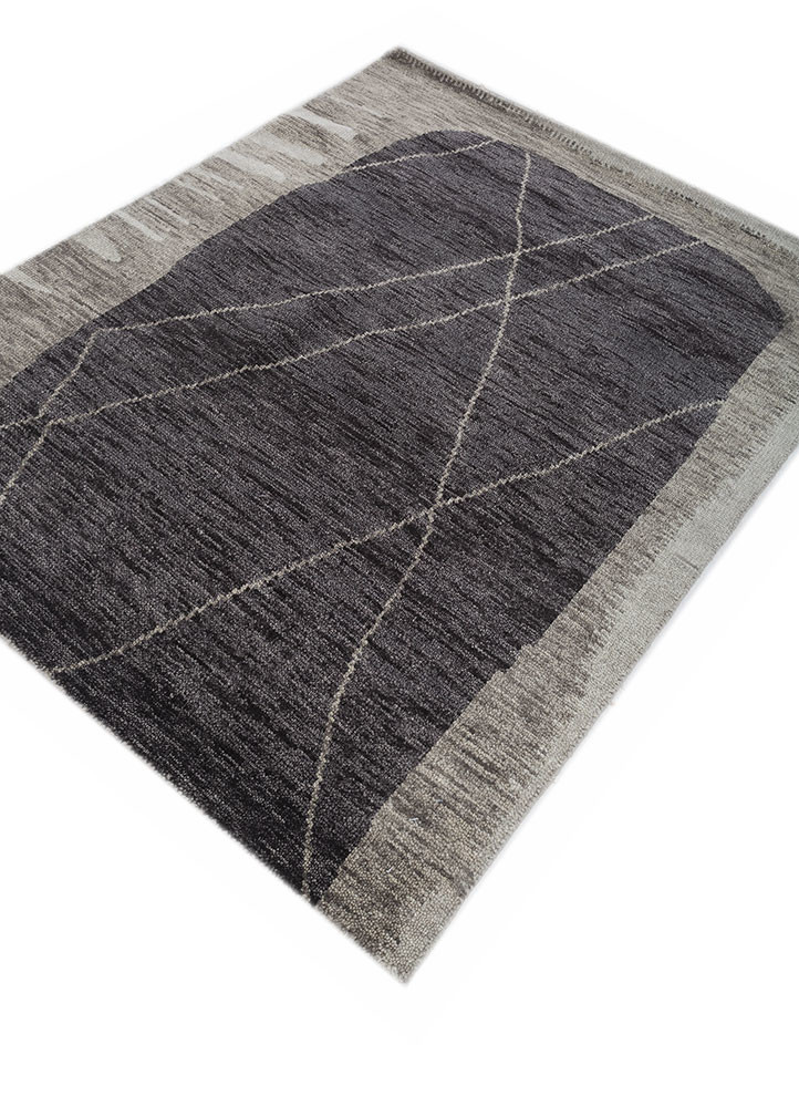 zuri grey and black wool hand knotted Rug - FoldShot