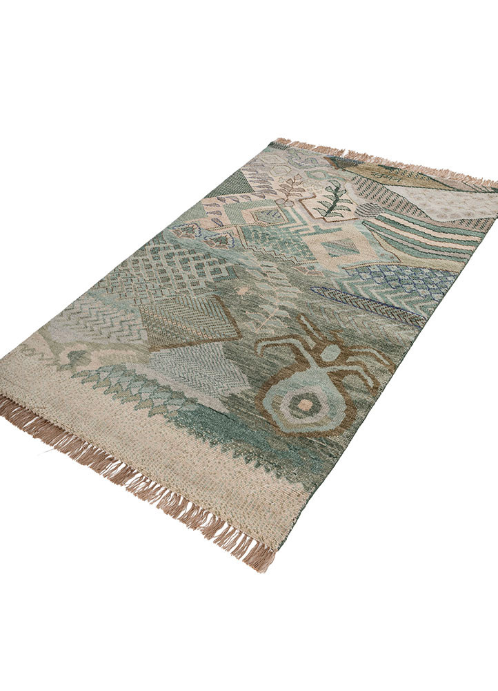 manchaha green wool hand knotted Rug - FoldShot manchaha green wool hand knotted Rug - FoldShot