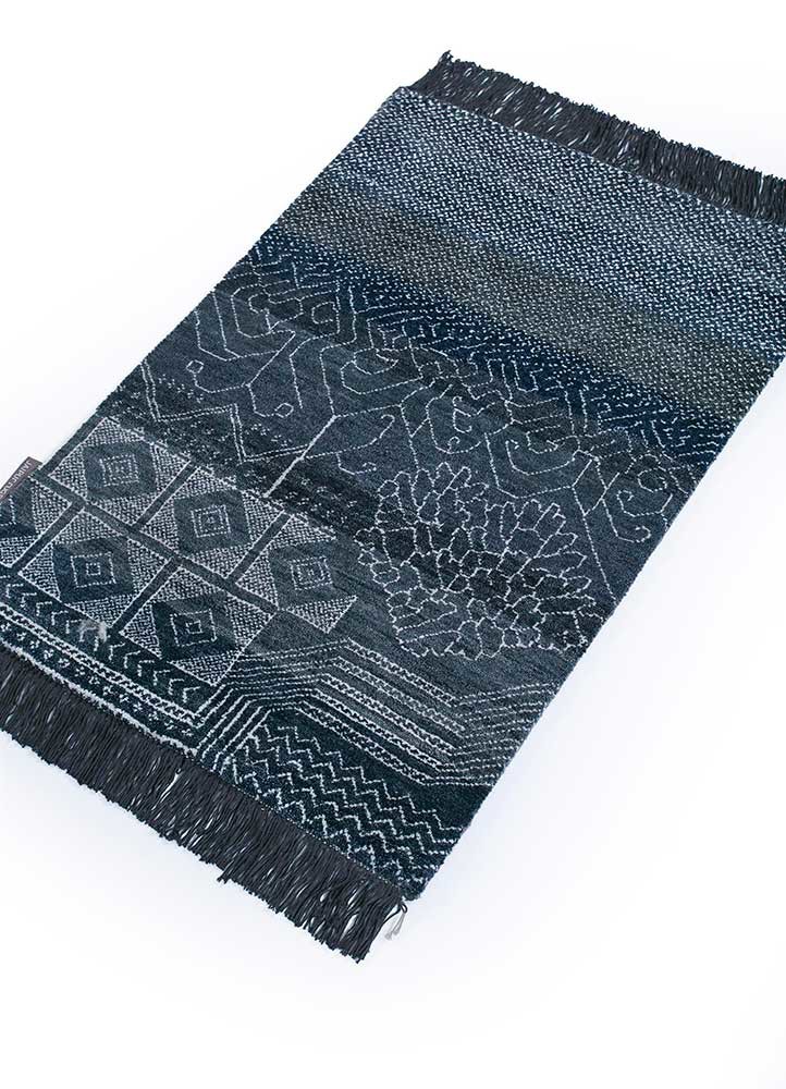 manchaha blue wool hand knotted Rug - FoldShot