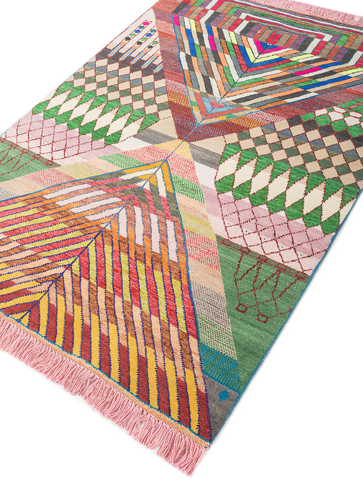 manchaha red and orange wool hand knotted Rug - FoldShot manchaha red and orange wool hand knotted Rug - FoldShot