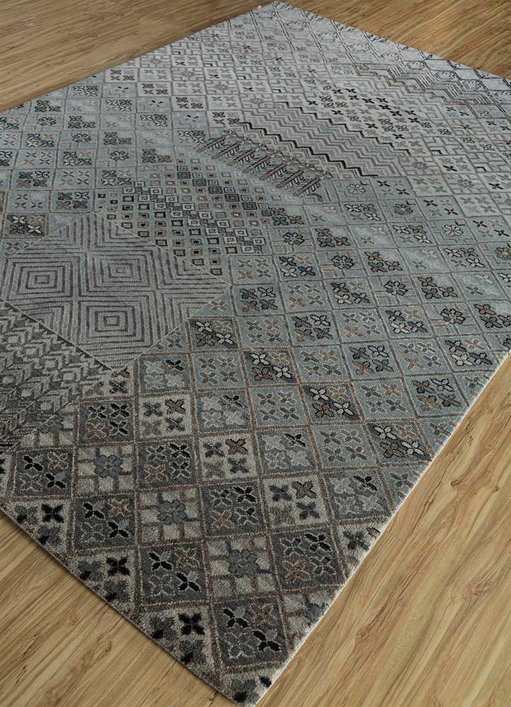 manchaha grey and black wool and bamboo silk hand knotted Rug - FoldShot manchaha grey and black wool and bamboo silk hand knotted Rug - FoldShot