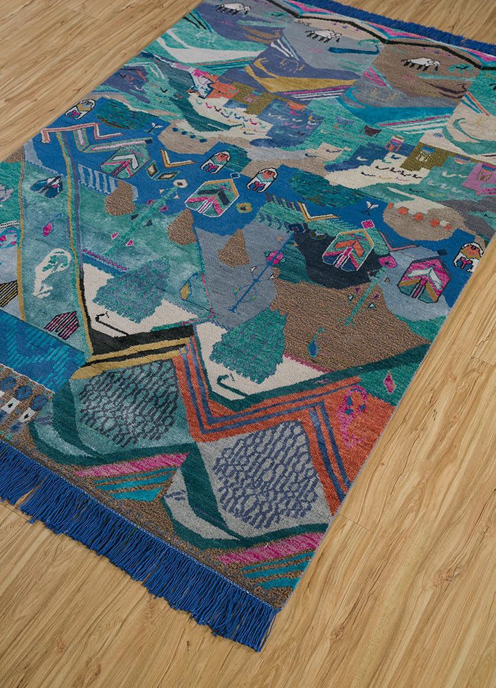 manchaha blue wool and bamboo silk hand knotted Rug - FoldShot manchaha blue wool and bamboo silk hand knotted Rug - FoldShot