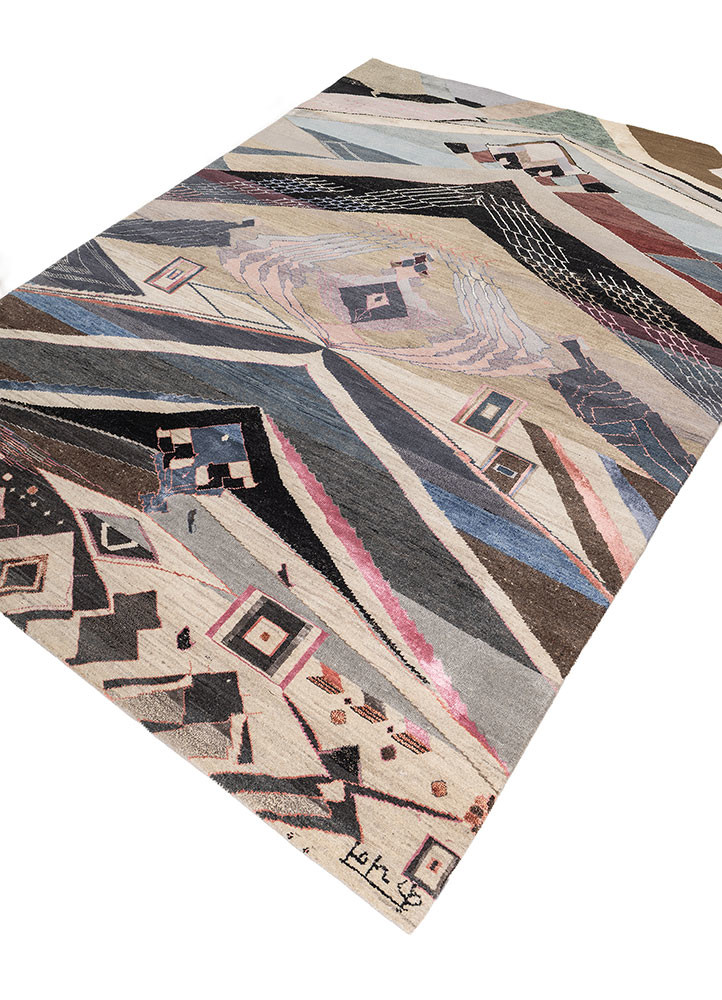 manchaha grey and black wool and bamboo silk hand knotted Rug - FoldShot manchaha grey and black wool and bamboo silk hand knotted Rug - FoldShot