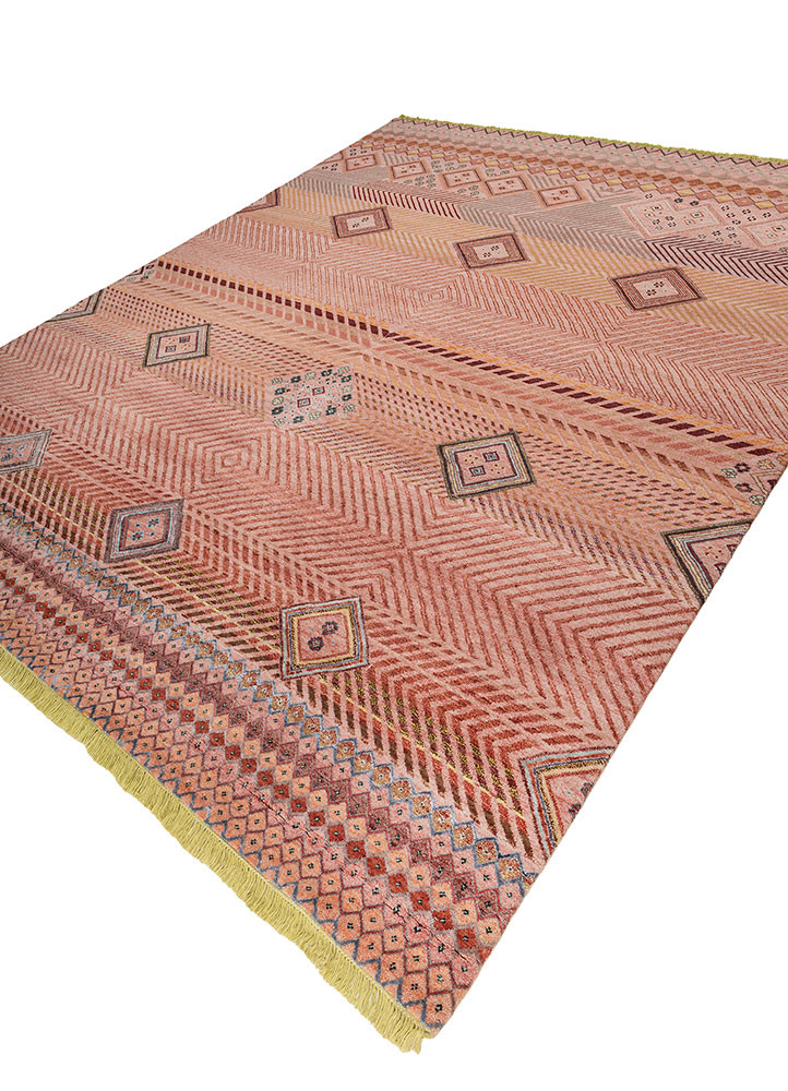 manchaha red and orange wool and bamboo silk hand knotted Rug - FoldShot manchaha red and orange wool and bamboo silk hand knotted Rug - FoldShot