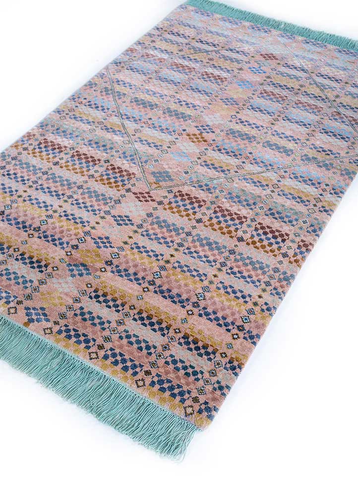 manchaha pink and purple wool and bamboo silk hand knotted Rug - FoldShot manchaha pink and purple wool and bamboo silk hand knotted Rug - FoldShot
