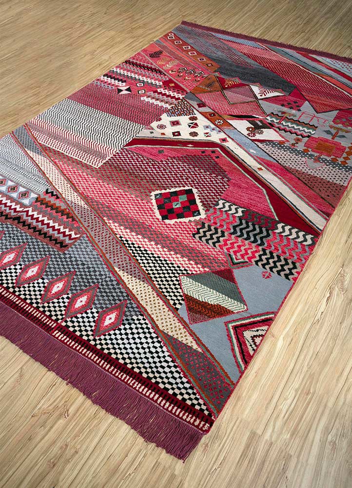 manchaha red and orange wool and bamboo silk hand knotted Rug - FoldShot