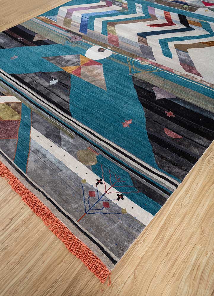 freedom manchaha blue wool and bamboo silk hand knotted Rug - FoldShot