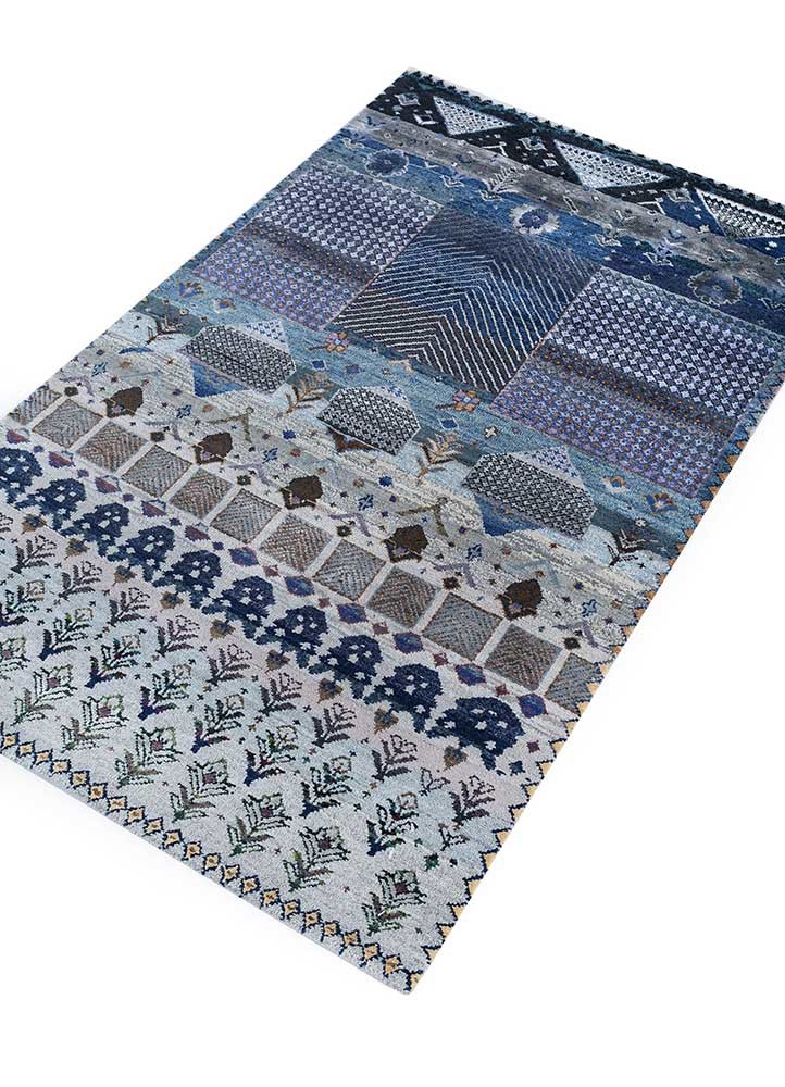 manchaha blue wool and bamboo silk hand knotted Rug - FoldShot