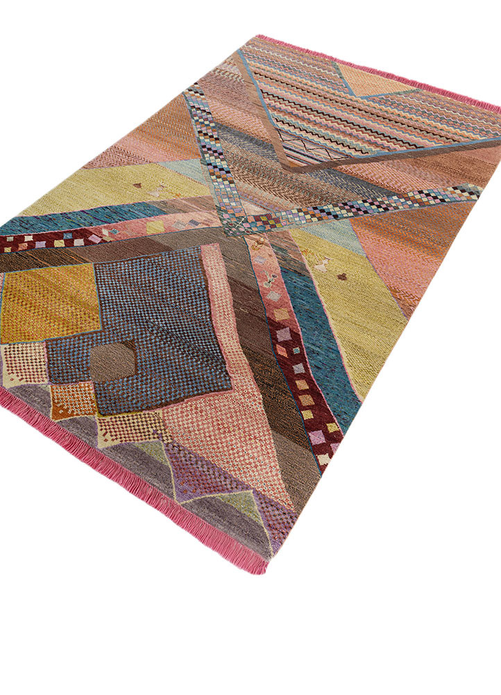 manchaha red and orange wool and bamboo silk hand knotted Rug - FoldShot manchaha red and orange wool and bamboo silk hand knotted Rug - FoldShot