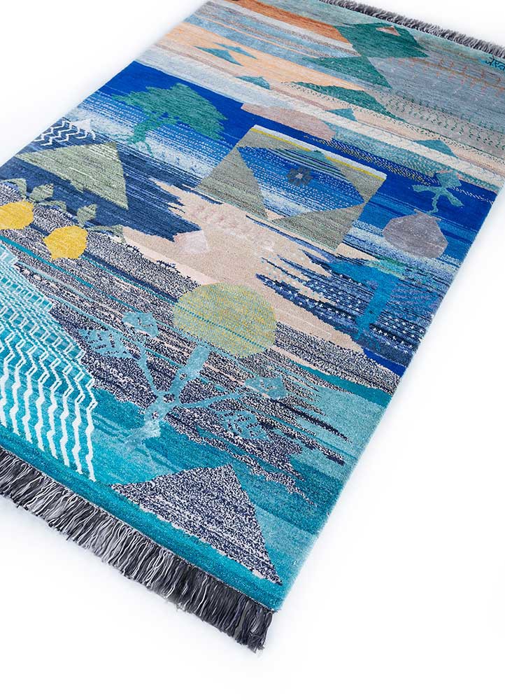 freedom manchaha blue wool and bamboo silk hand knotted Rug - FoldShot freedom manchaha blue wool and bamboo silk hand knotted Rug - FoldShot