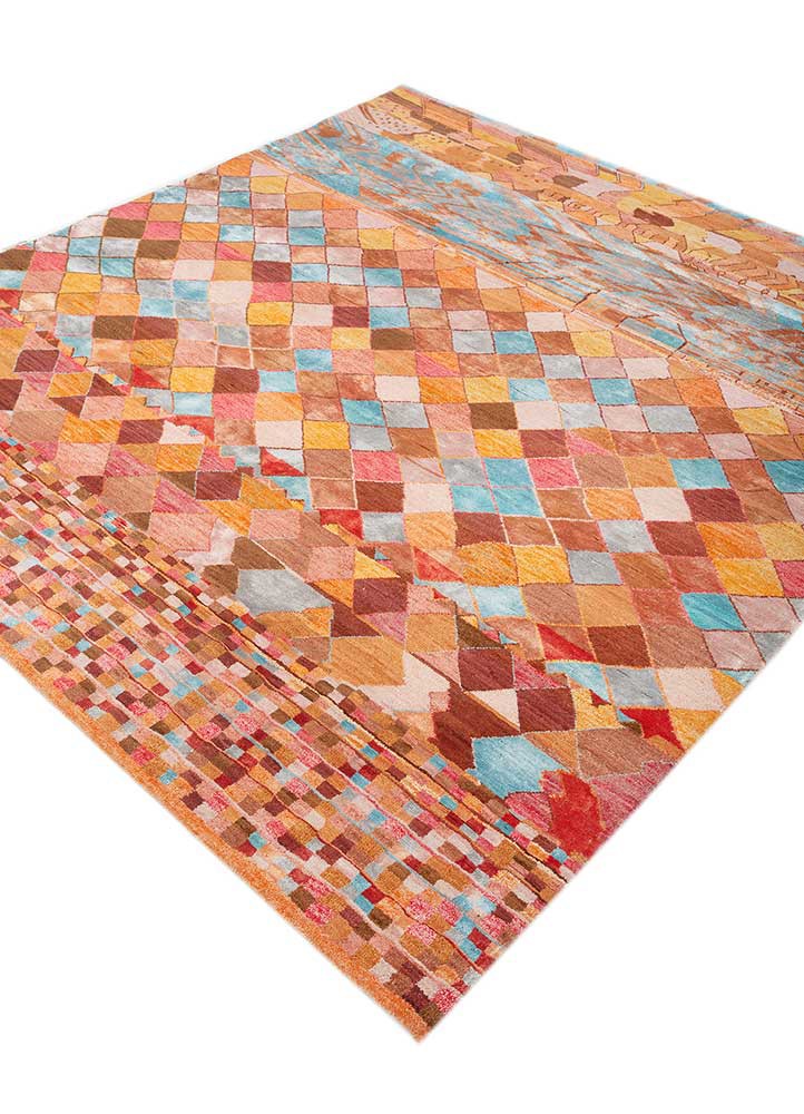 manchaha pink and purple wool and bamboo silk hand knotted Rug - FoldShot manchaha pink and purple wool and bamboo silk hand knotted Rug - FoldShot