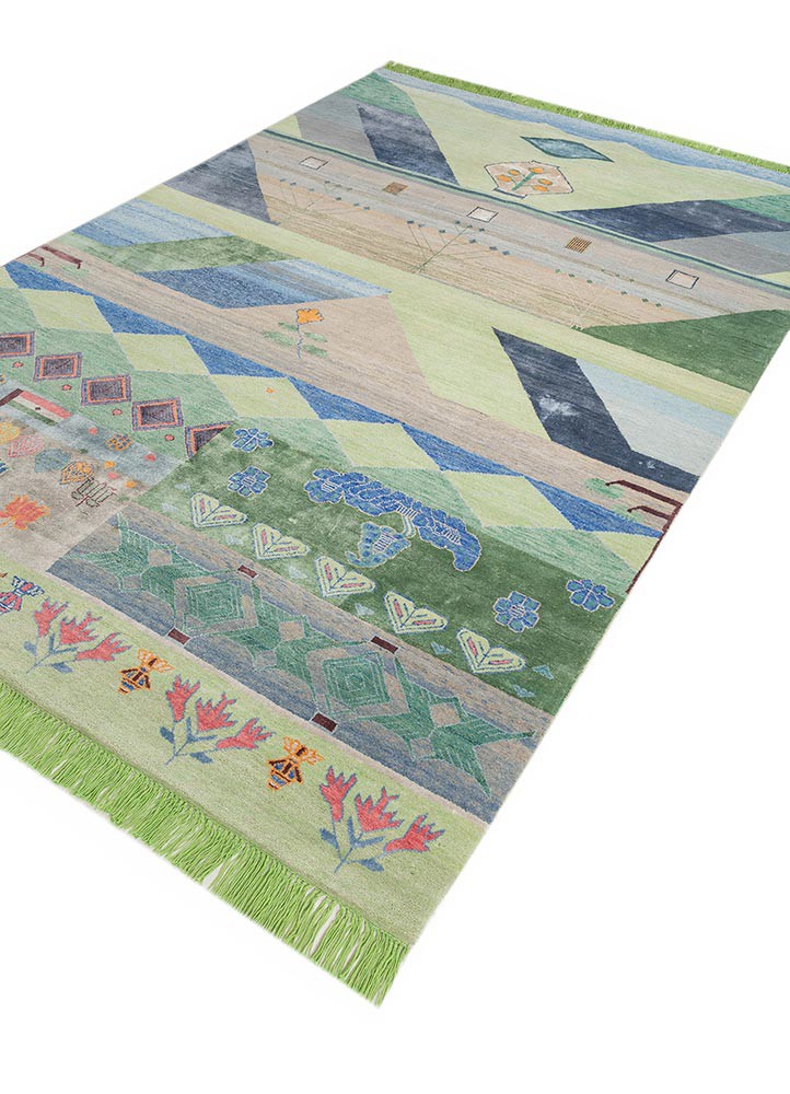 manchaha blue wool and bamboo silk hand knotted Rug - FoldShot manchaha blue wool and bamboo silk hand knotted Rug - FoldShot