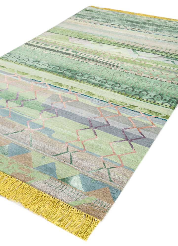 manchaha blue wool and bamboo silk hand knotted Rug - FoldShot