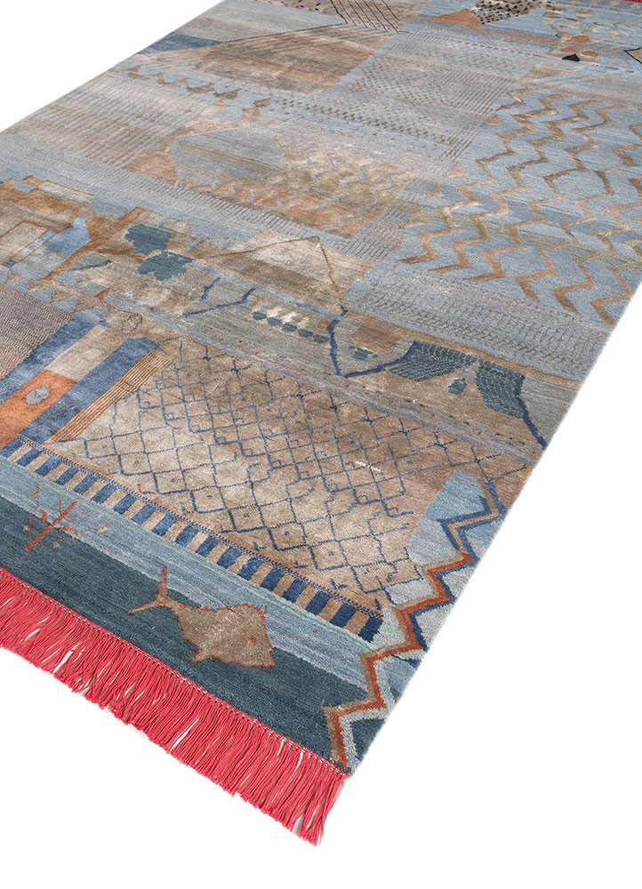 manchaha blue wool and bamboo silk hand knotted Rug - FoldShot manchaha blue wool and bamboo silk hand knotted Rug - FoldShot