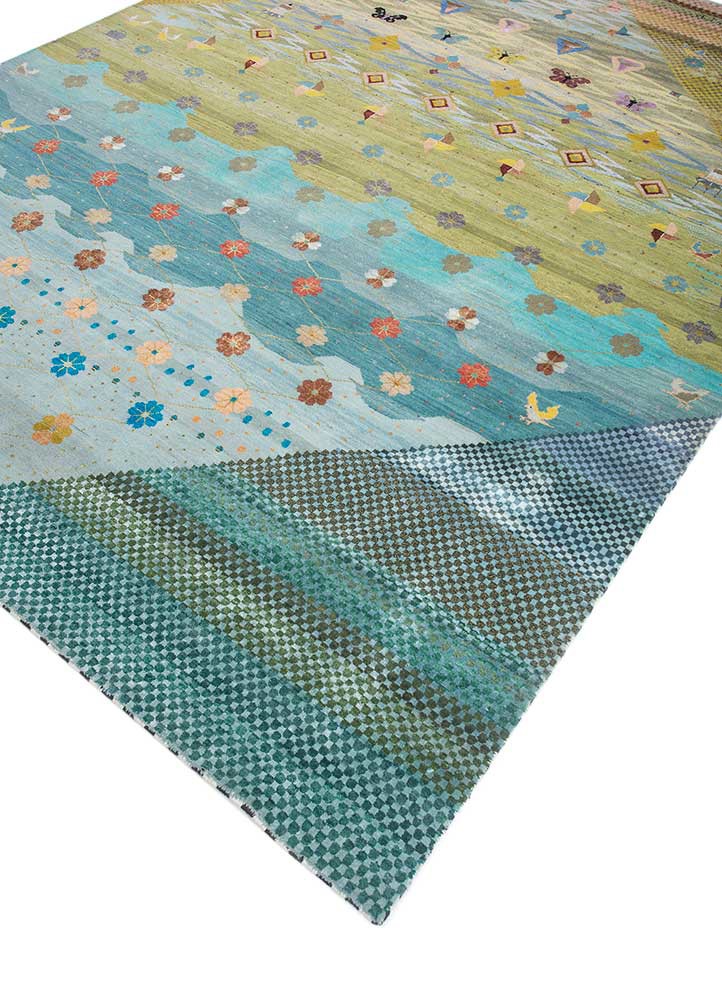 freedom manchaha blue wool and bamboo silk hand knotted Rug - FoldShot