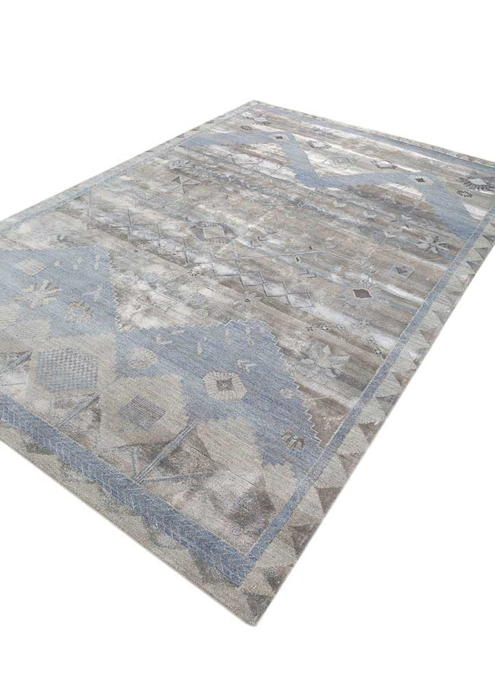 manchaha blue wool and bamboo silk hand knotted Rug - FoldShot manchaha blue wool and bamboo silk hand knotted Rug - FoldShot