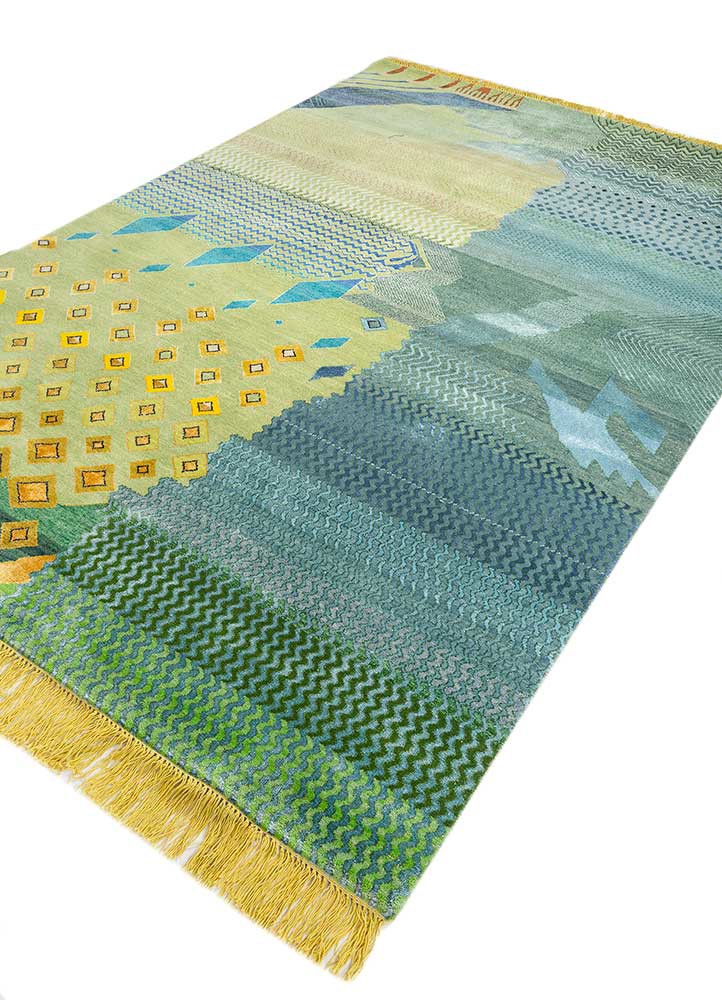 manchaha green wool and bamboo silk hand knotted Rug - FoldShot