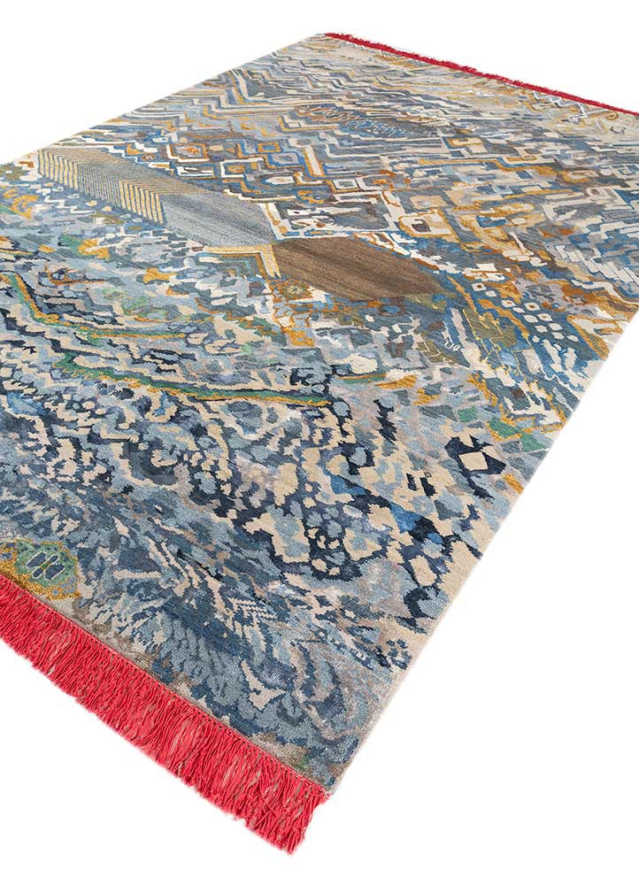 manchaha blue wool and bamboo silk hand knotted Rug - FoldShot