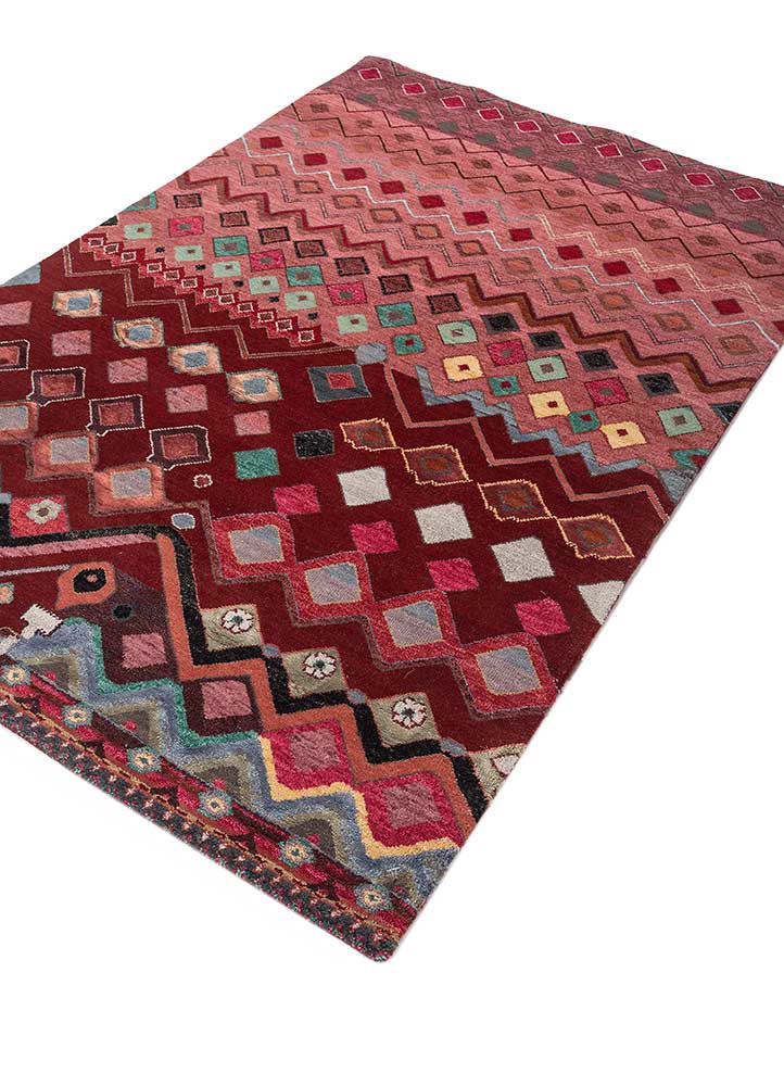 manchaha red and orange wool and bamboo silk hand knotted Rug - FoldShot