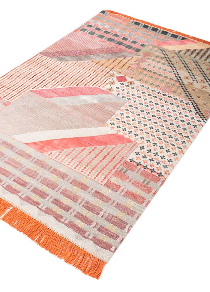 manchaha red and orange wool and bamboo silk hand knotted Rug - FoldShot manchaha red and orange wool and bamboo silk hand knotted Rug - FoldShot
