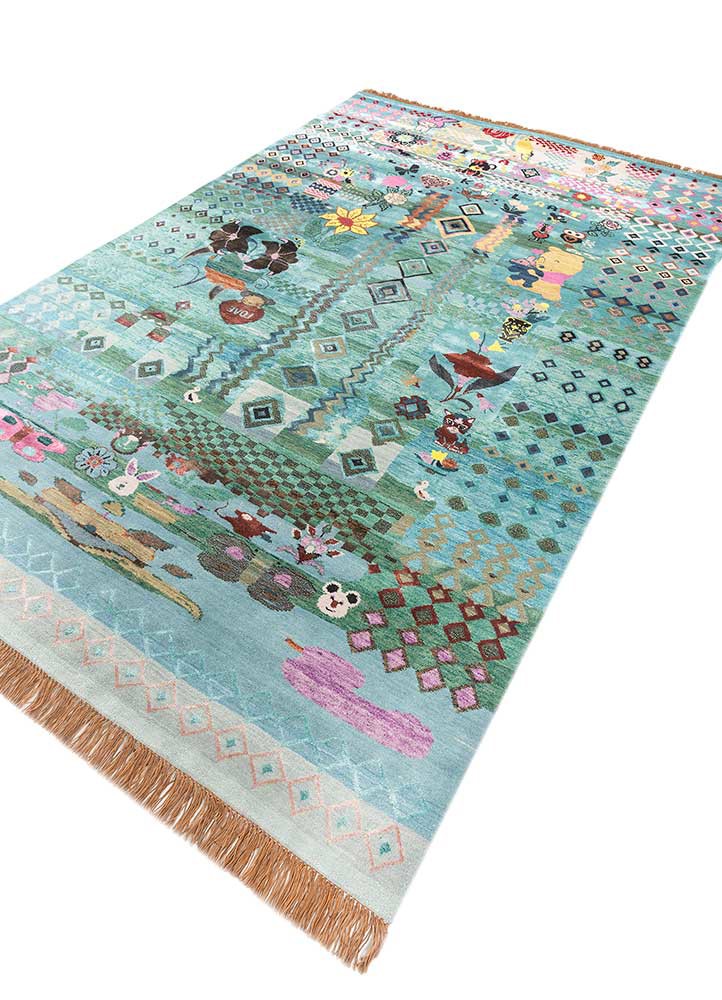 manchaha blue wool and bamboo silk hand knotted Rug - FoldShot manchaha blue wool and bamboo silk hand knotted Rug - FoldShot