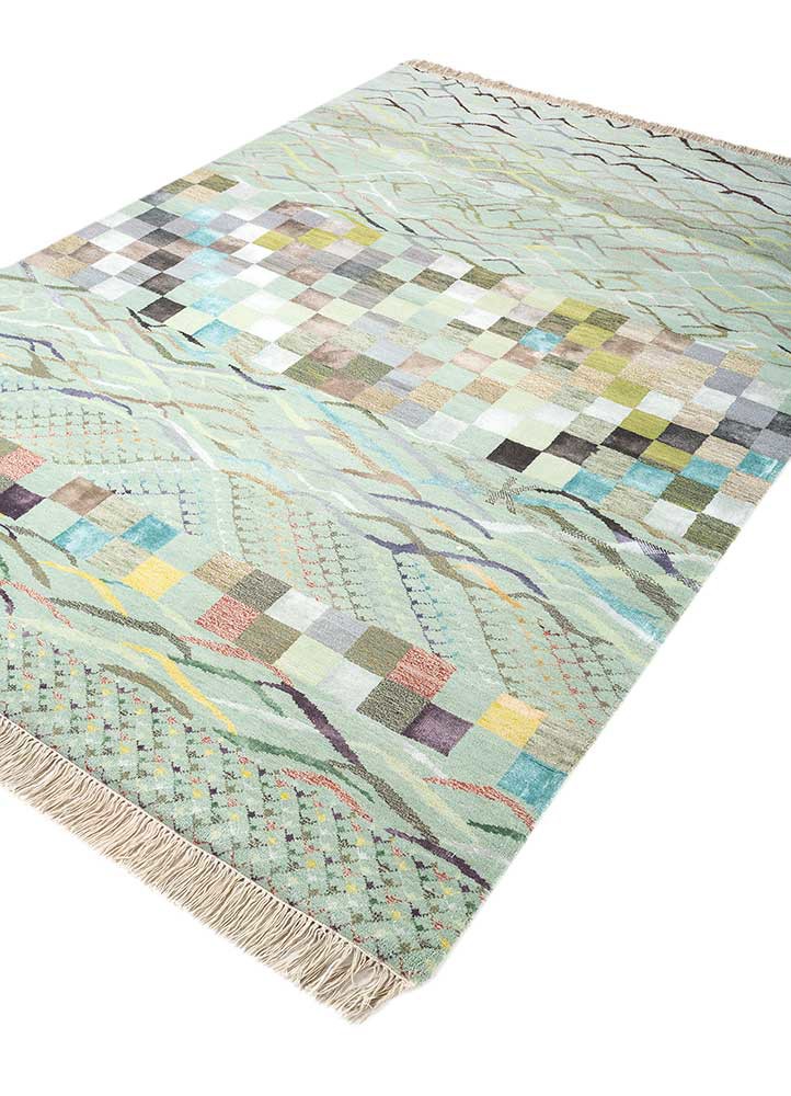 manchaha green wool and bamboo silk hand knotted Rug - FoldShot manchaha green wool and bamboo silk hand knotted Rug - FoldShot
