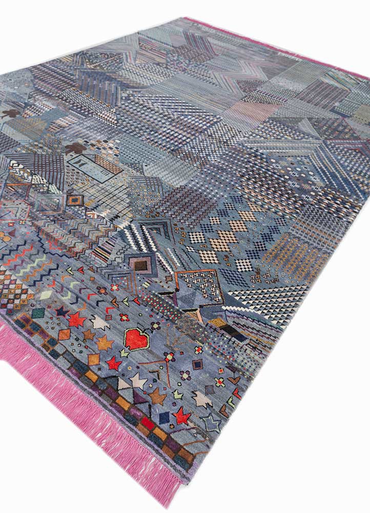 manchaha blue wool and bamboo silk hand knotted Rug - FoldShot
